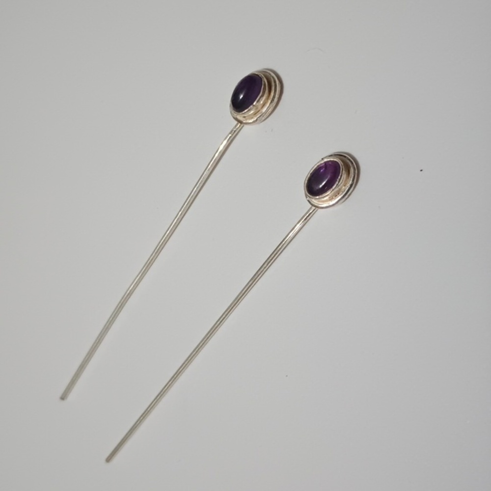 2/$20 Sterling Silver Headpin with 5x3mm Oval Amethyst (Natural) Cabochon